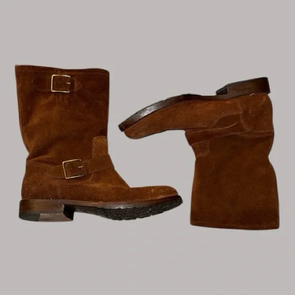 FRYE Women's Natalie Mid Engineer Boot Brown Suede Buckle Boots 9.5M - Picture 2 of 6